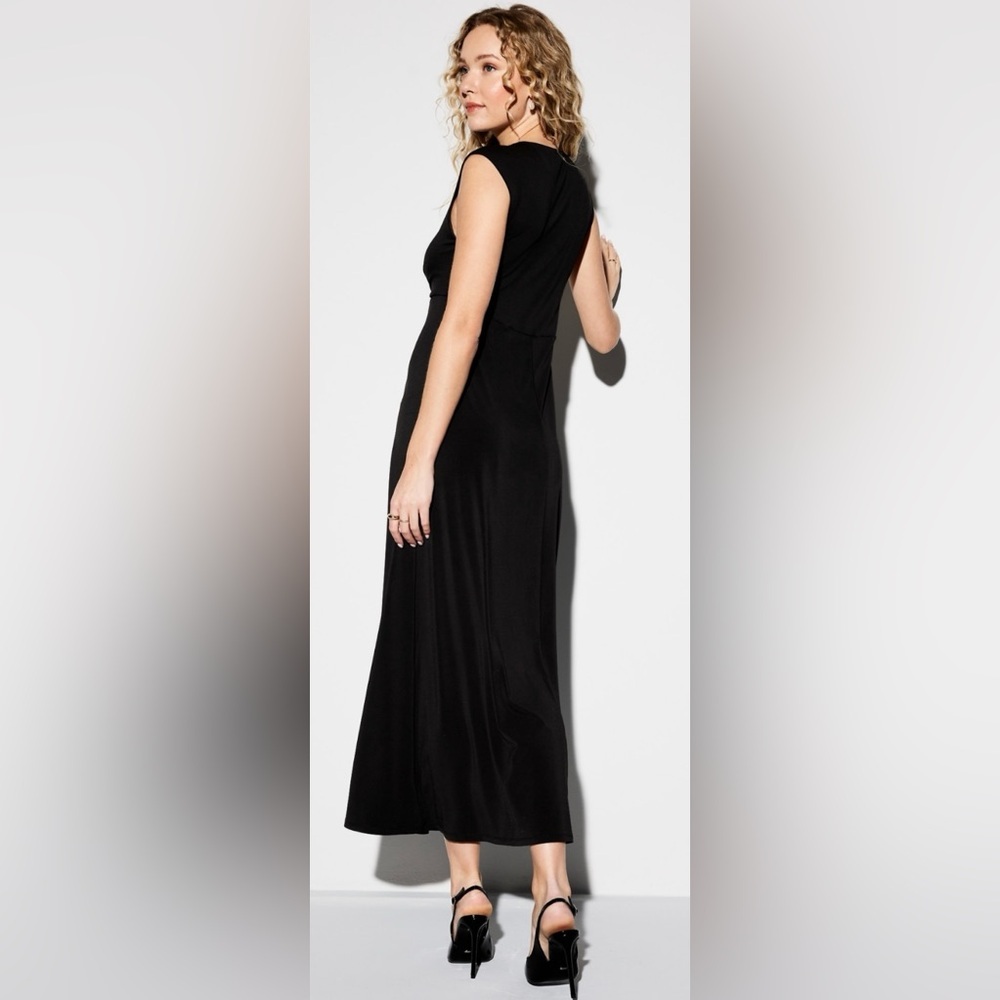 NWTS💓OCCASION M💓ELITE LINE LUSTROUS BLACK TWIST FRONT FIT & FLARE MIDI MAXI - Picture 8 of 16